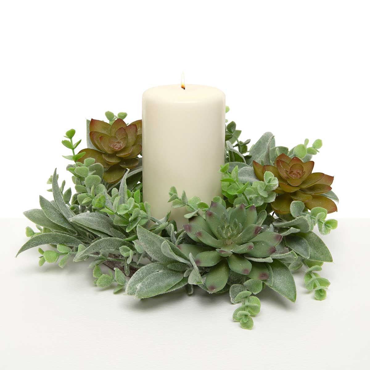 CANDLE RING SUCCULENT WITH LAMBS EAR