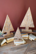 Carved Wooden Christmas Trees On Stand (Sold Separately)