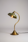 Antique Brass Table Lamp w/ Green Enamel Shade