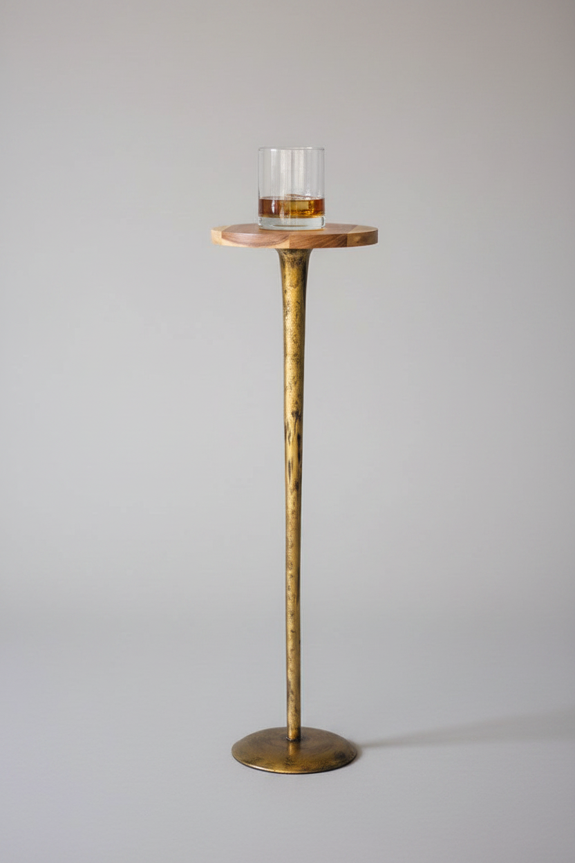Antique Brass Cocktail Table With Acacia Wood Top