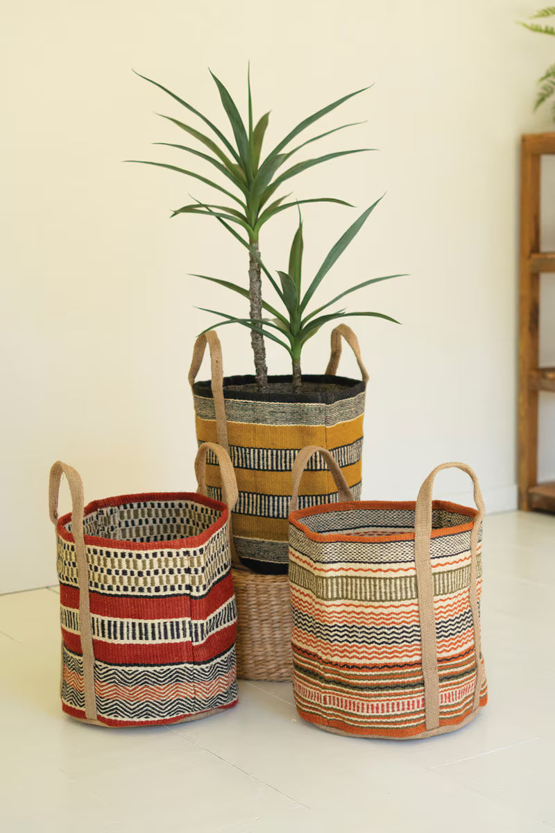 Multi Colored Woven Jute Baskets w/Handles