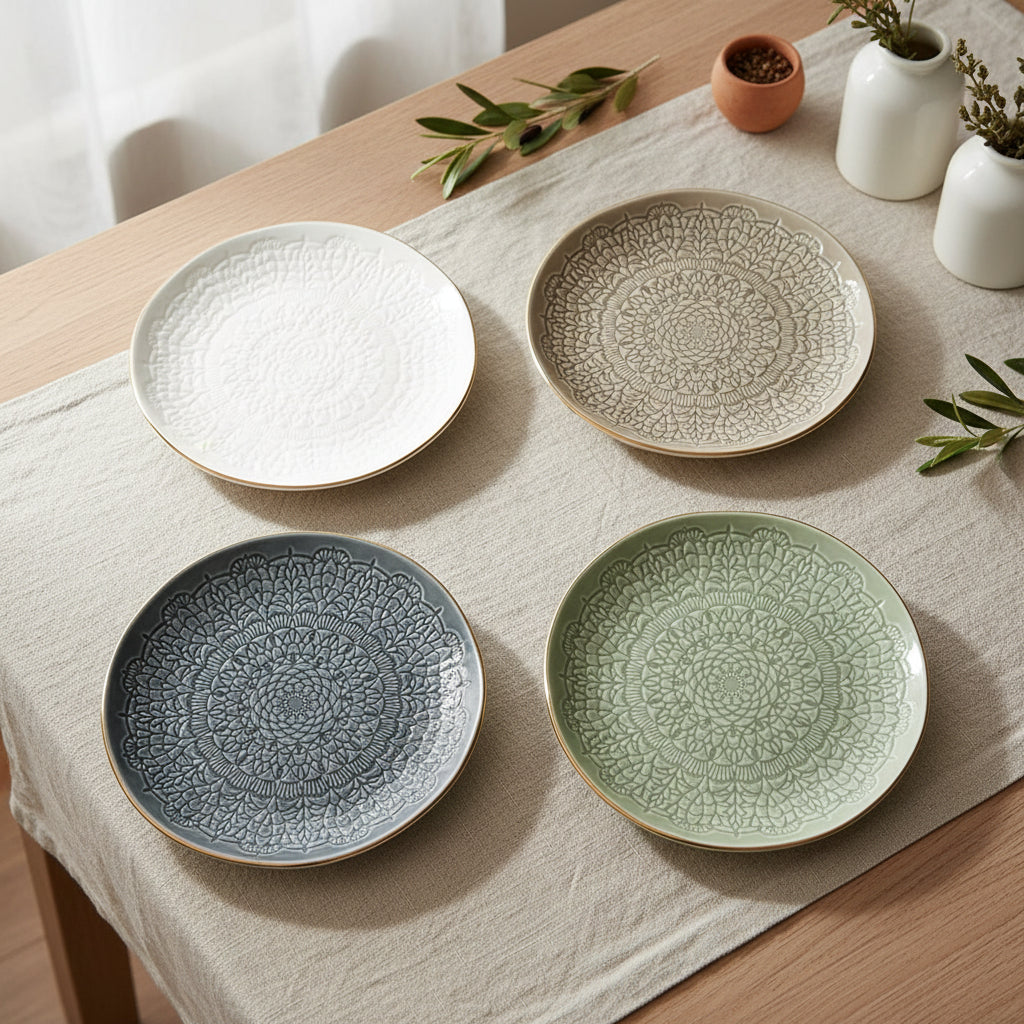 Gold rim Stamped  Appetizer Plate (4 colors)