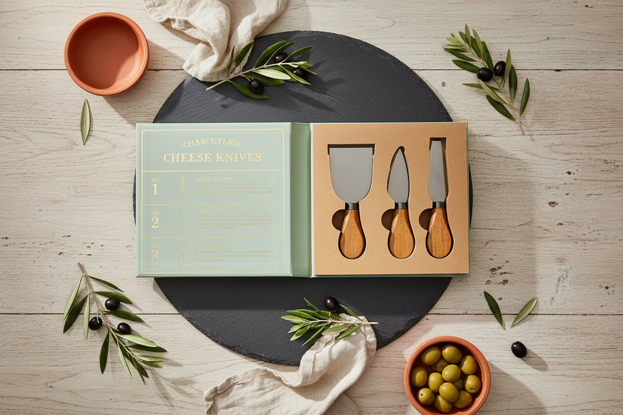 Acacia Wood Handle Cheese Knives Book Box