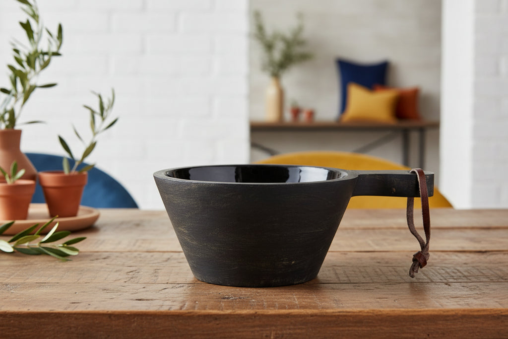 Black Enamel Wood Glazed Bowl w/HD