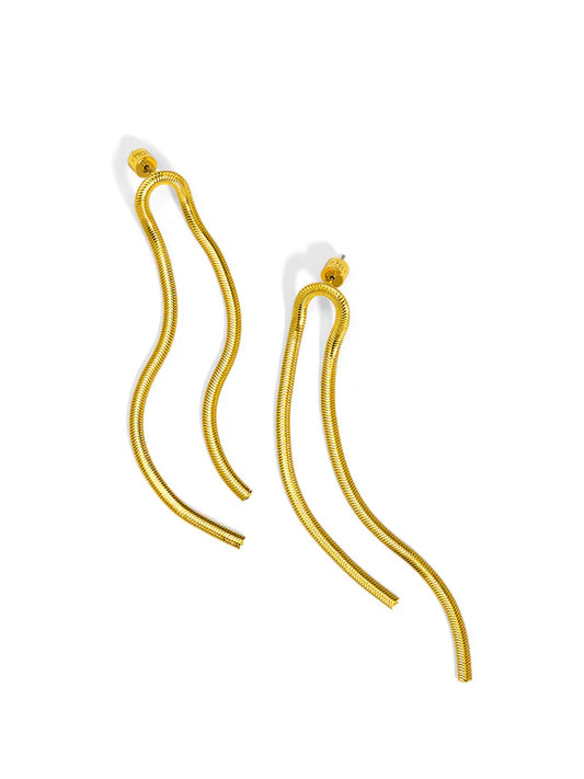 Rho Jewelry Arch Herringbone Drop Earring - Gold or Silver