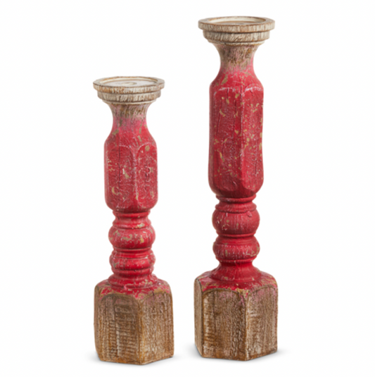 Red Wood Embossed Candle Holders (2 Sizes)