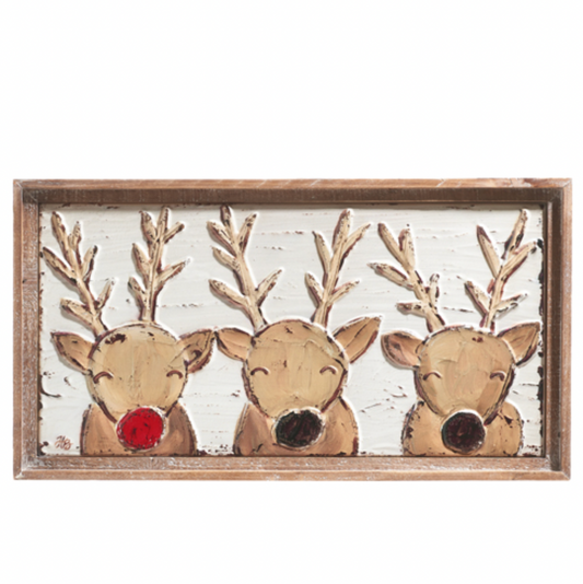 Reindeer Friends Embossed Metal Framed Wall Art