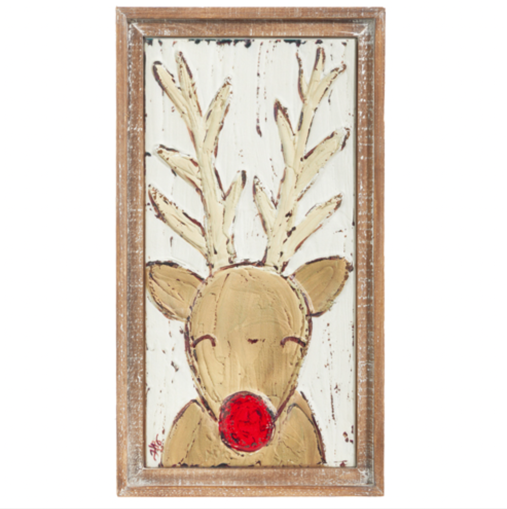 Reindeer Embossed Metal Framed Art