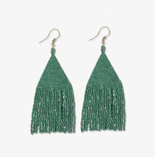 Lexie Solid Beaded Fringe Earrings Emerald Green