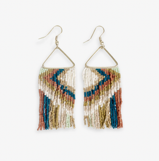 Paige Ascending Blocks Beaded Fringe Earrings Desert