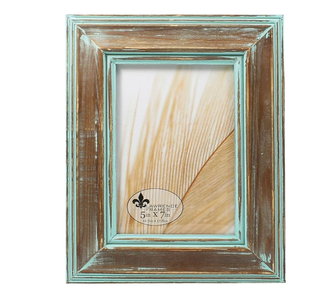 Lawrence Frame - Weathered Wood w/ Verdigris Wash 5 x 7