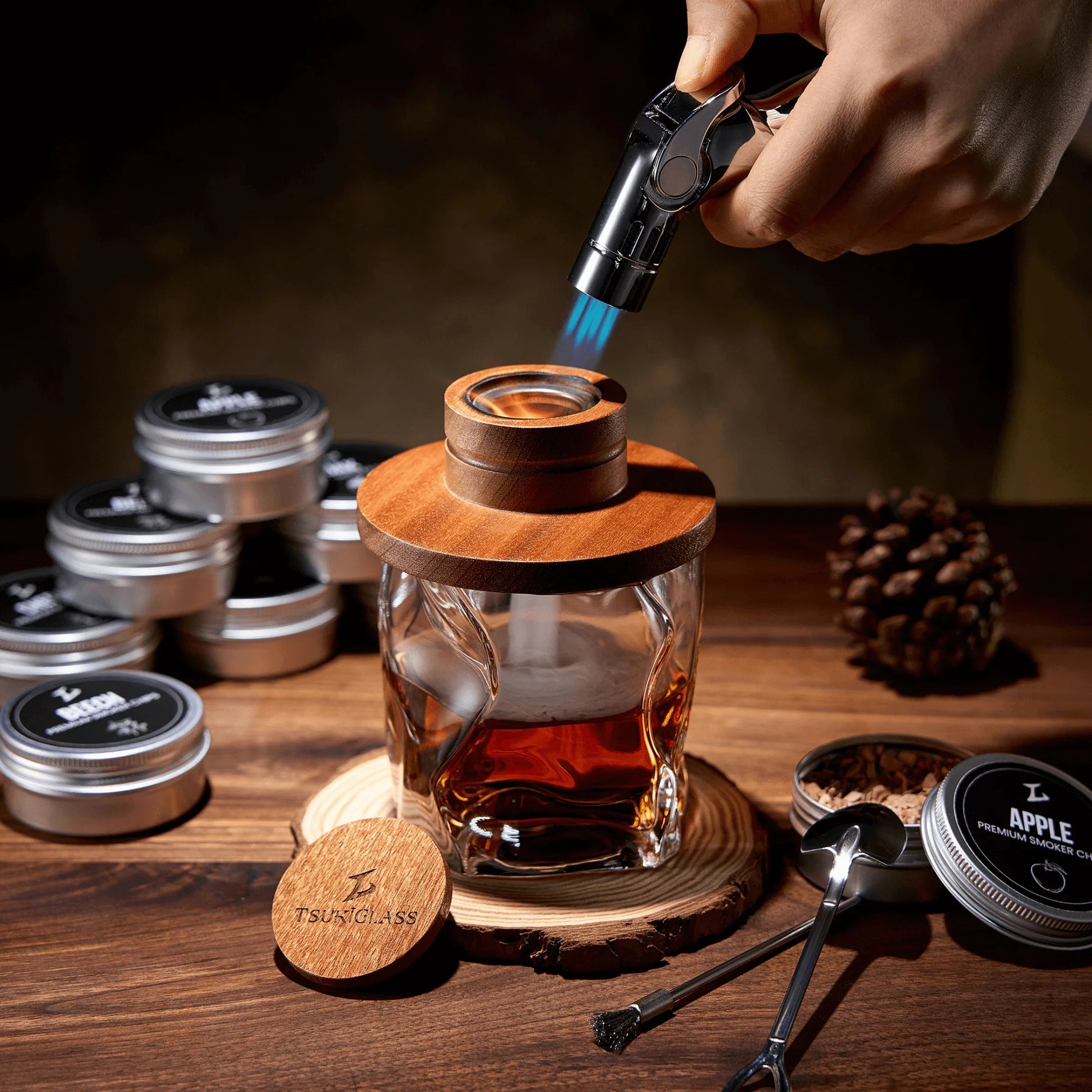 TsukiGlass - Smoker Kit For Whisky & Cocktails (With Torch)