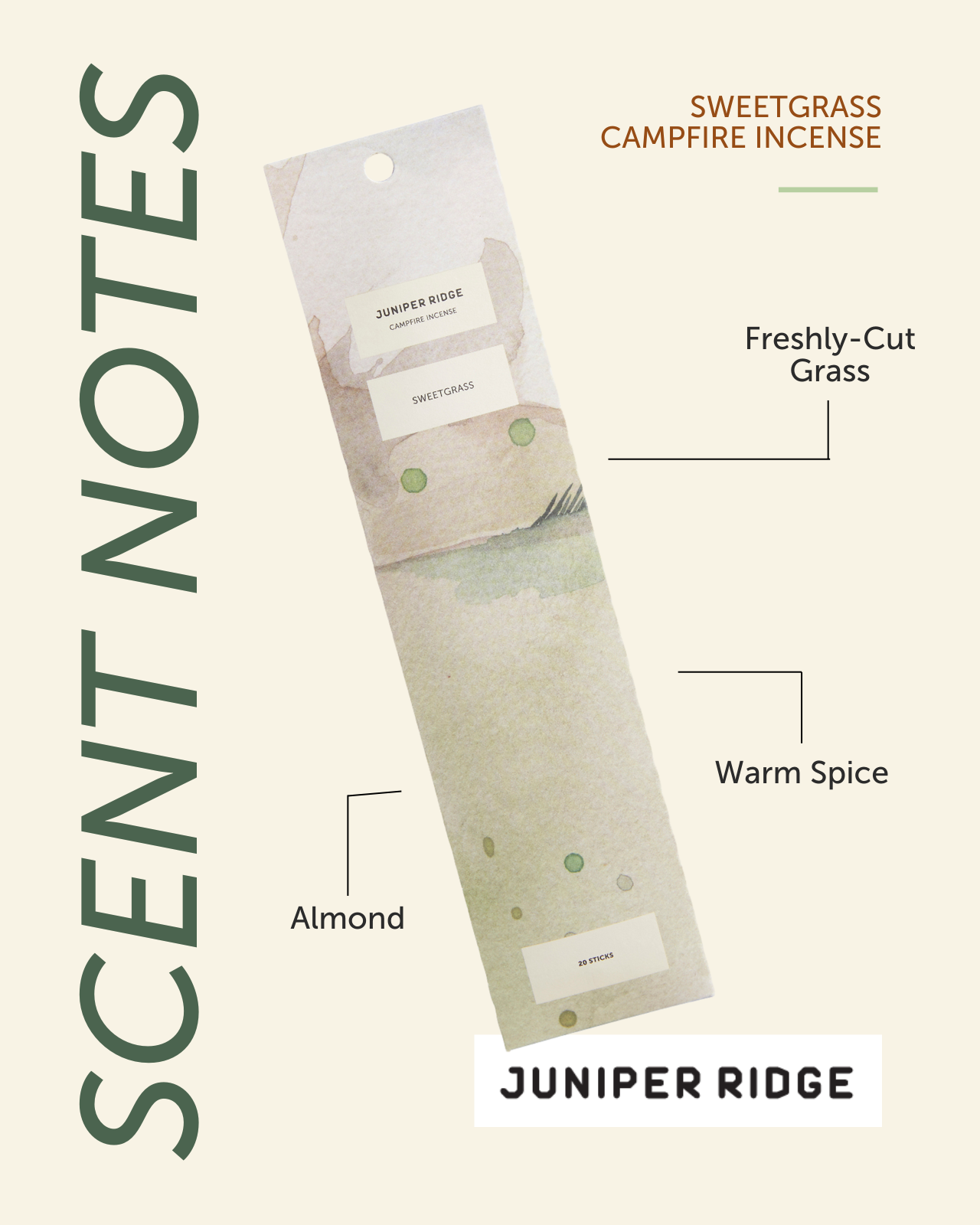 Juniper Ridge - Sweetgrass Campfire Incense (20 Sticks)