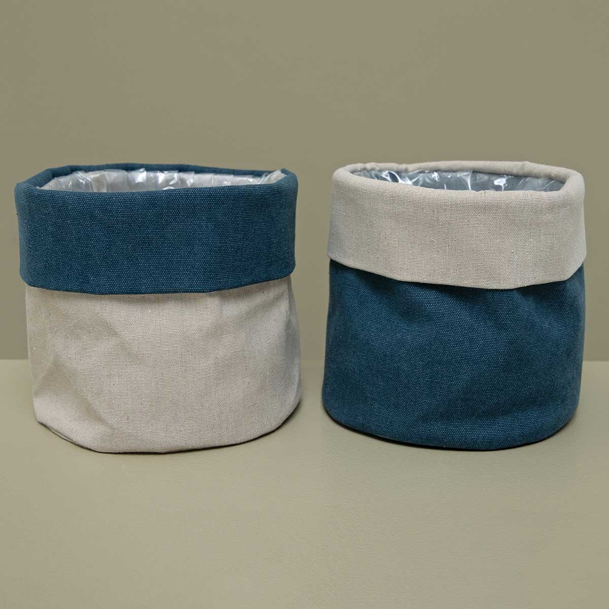 Canvas Pot Cover 4.5" Blue/Beige