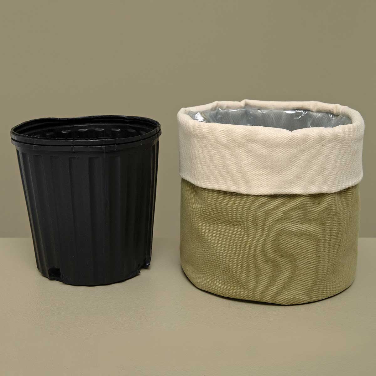 Canvas Pot Cover 7" Sage Green/Cream