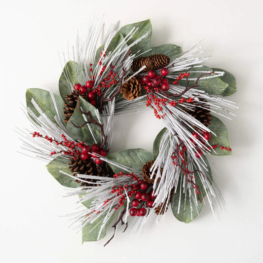 Snowy Long Pine and Berry Wreath