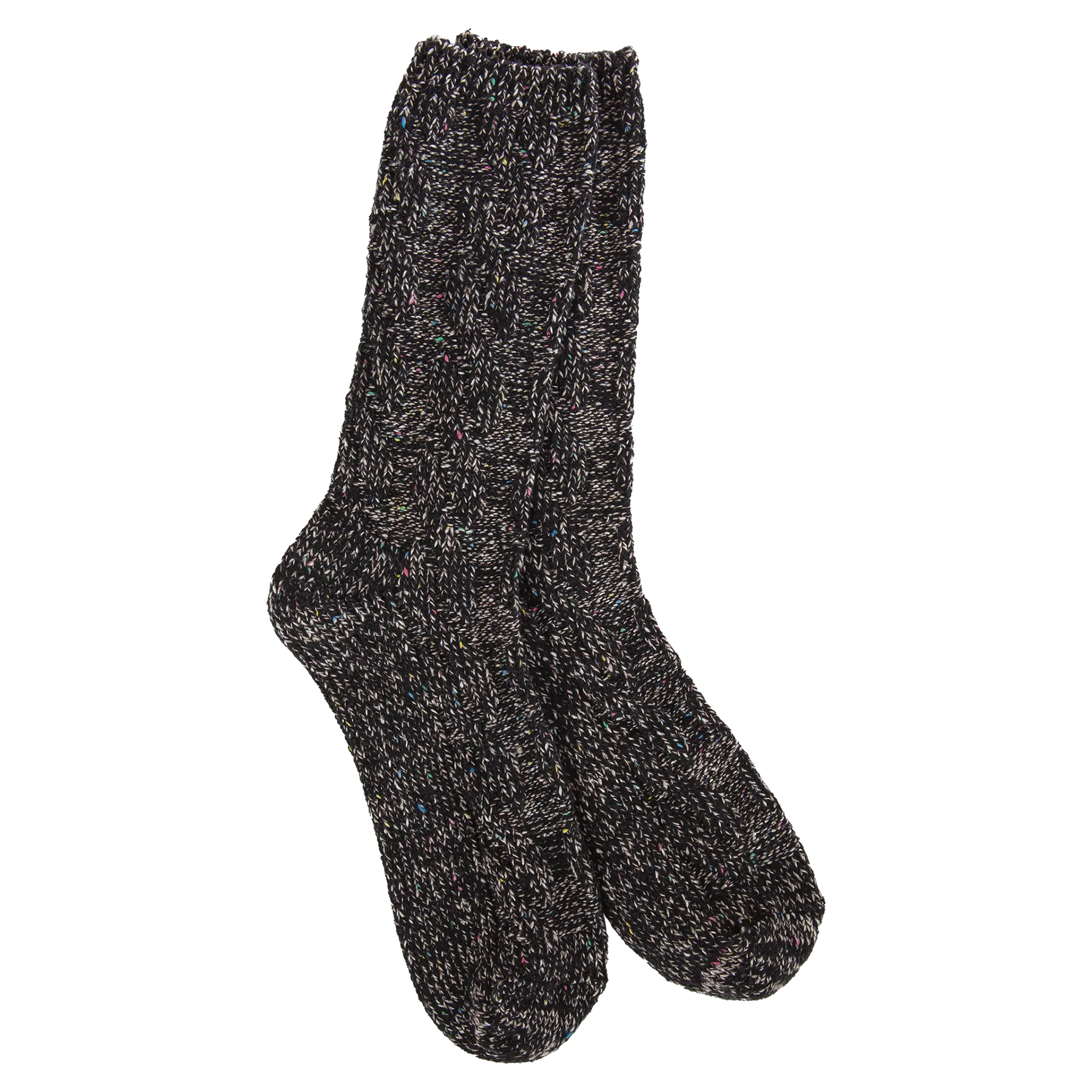World's Softest Socks - Black Confetti  Women's Weekend Ragg Cable Crew. (