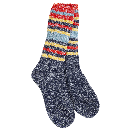 World's Softest Socks - Women's Weekend Ragg Crew. Indigo Stripe