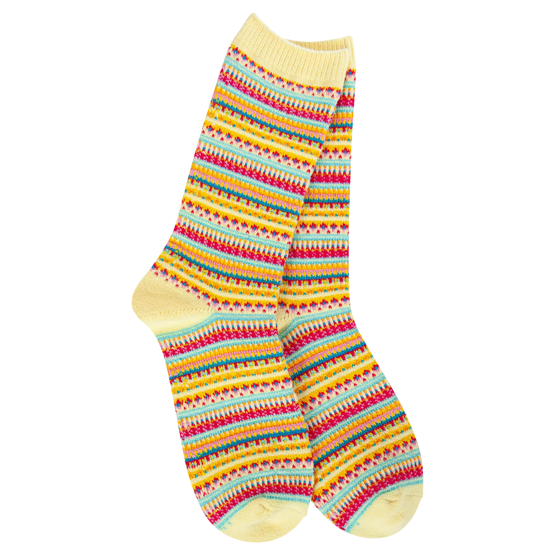 World's Softest Socks - Women's Weekend Boho Crew - Yellow Stripe