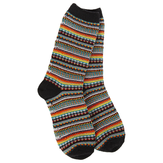 World's Softest Socks - Women's Weekend Boho Crew. Black Stripe