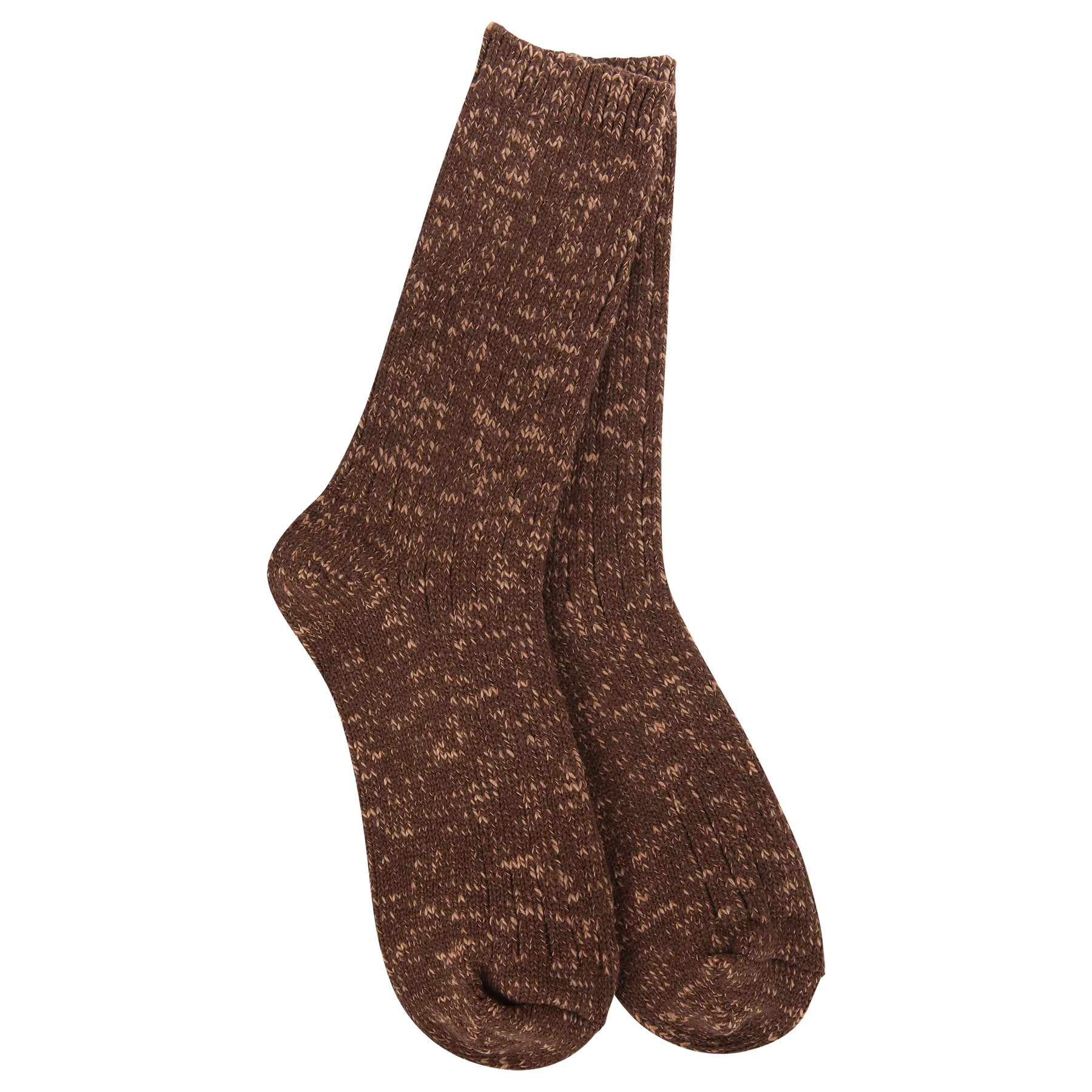 World's Softest Socks -Weekend Cotton Slub Marled Crew - Coffee