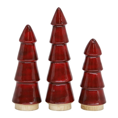 Wood Ruby Red Enamel Christmas Trees (3 Sizes)