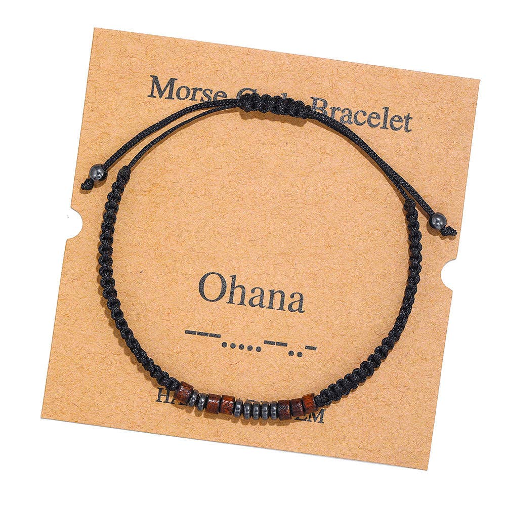 Multi-style Hand-woven Wood Bead Morse Code Bracelet