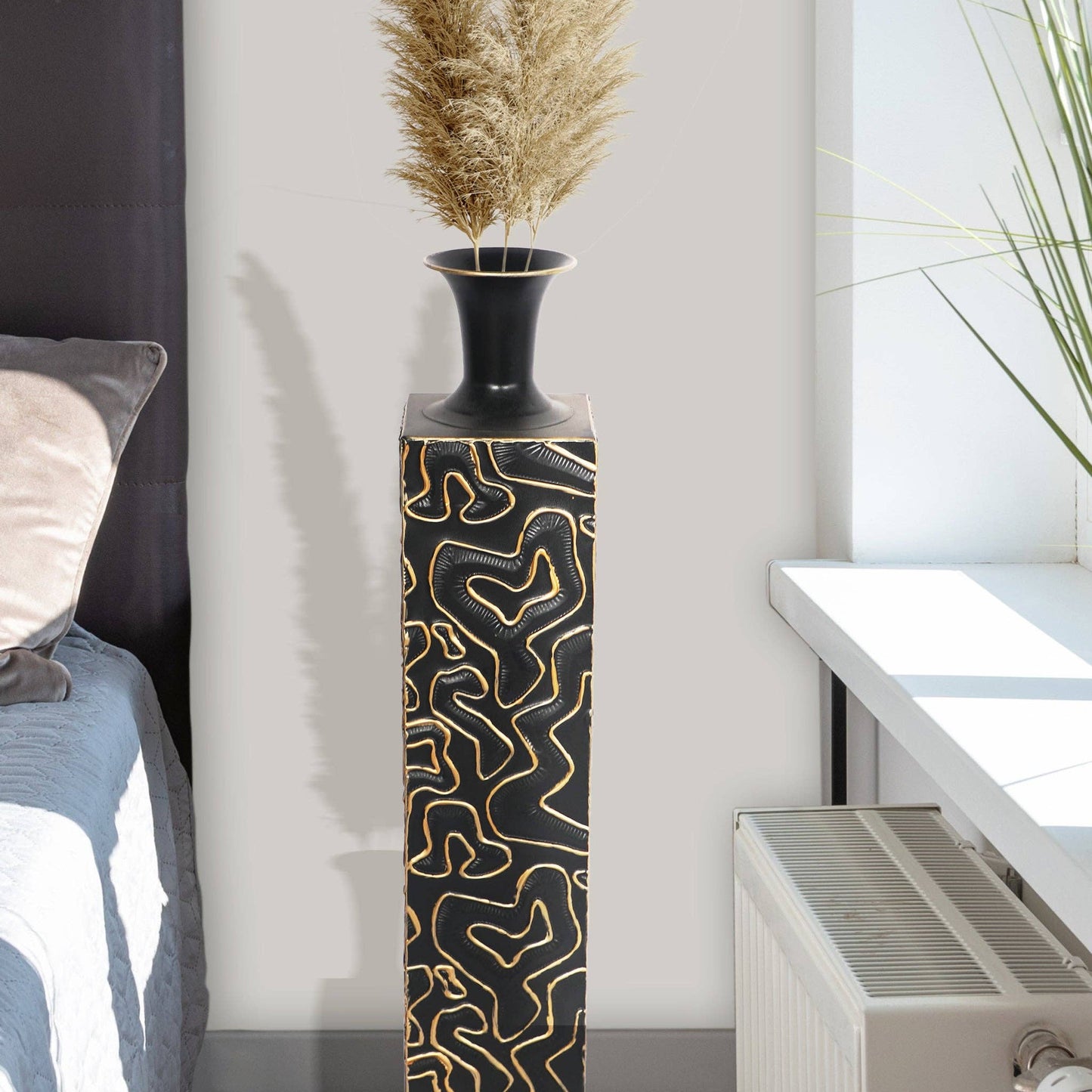 32" Handmade Black Gold Accent Decorative Floor Vase