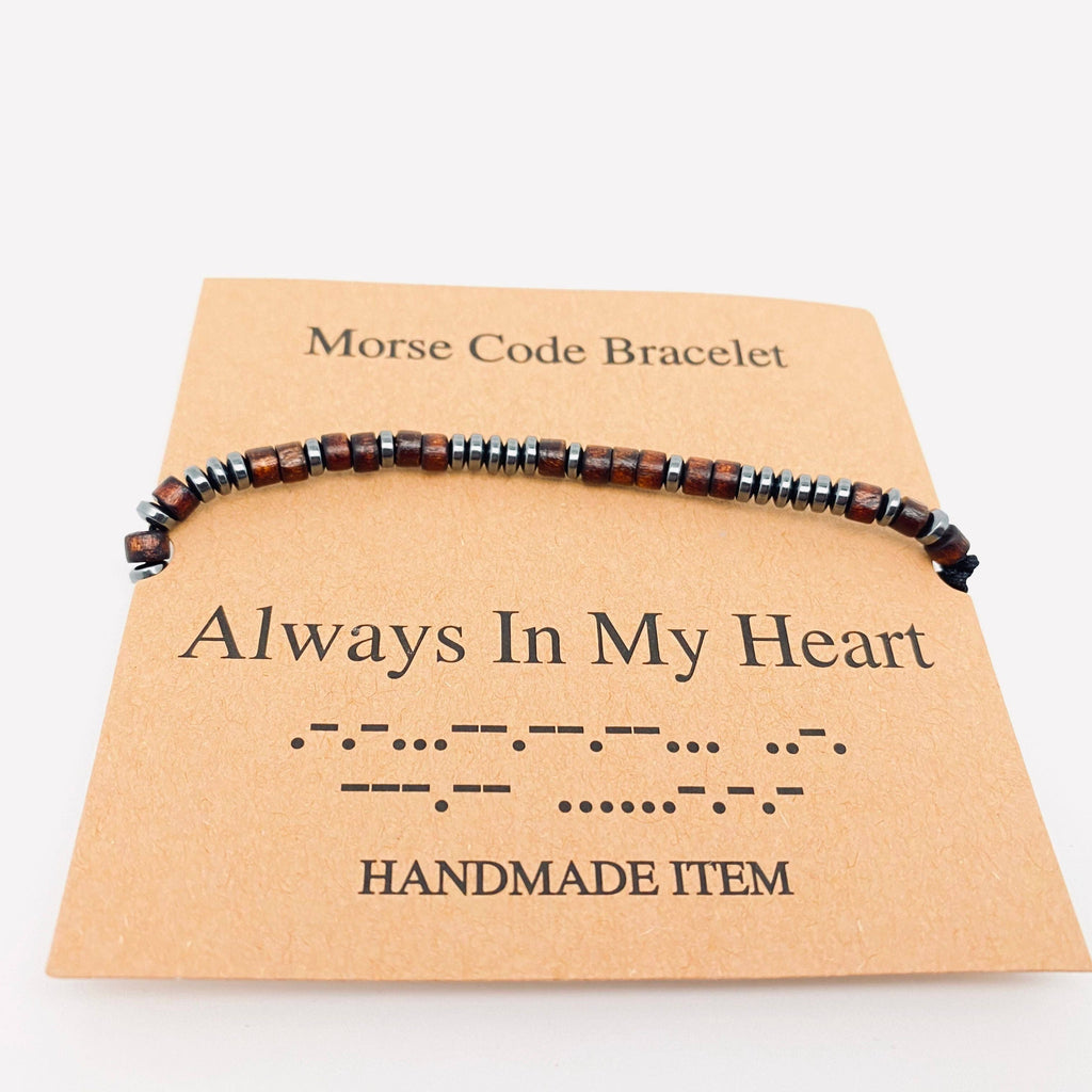 Multi-style Hand-woven Wood Bead Morse Code Bracelet