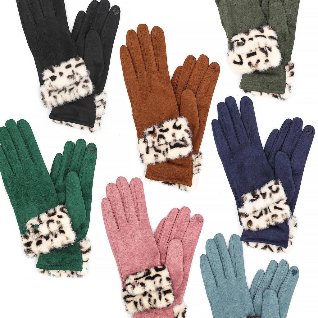 Hana - Leopard Faux Fur Cuff Smart Touch Winter Gloves