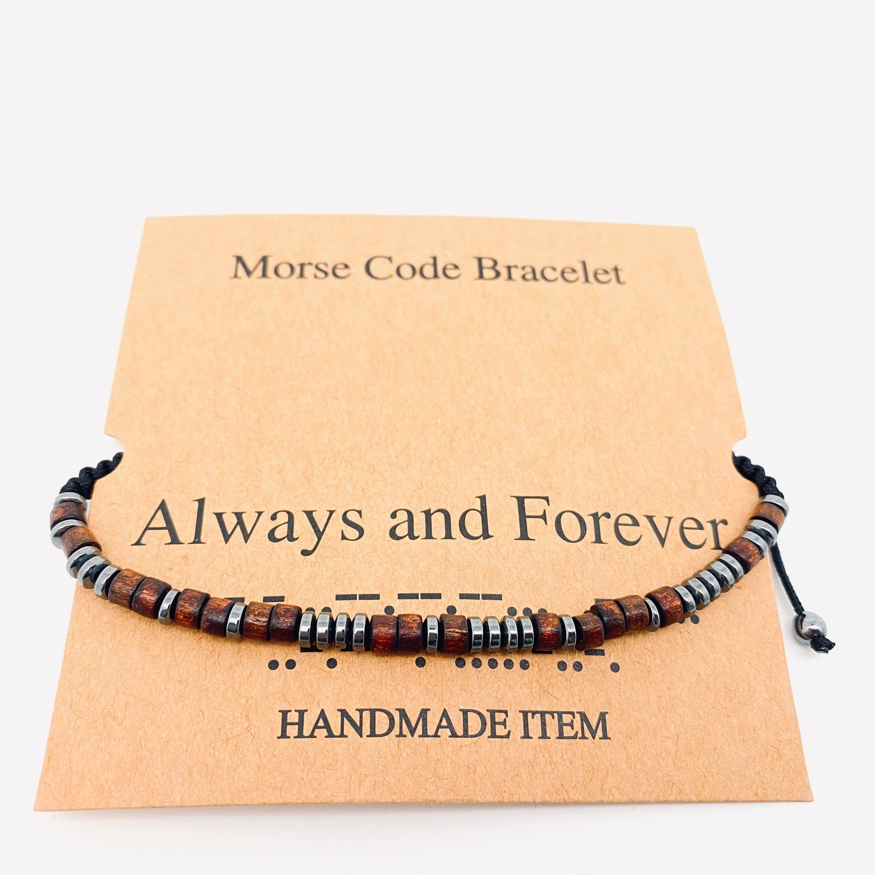 Multi-style Hand-woven Wood Bead Morse Code Bracelet