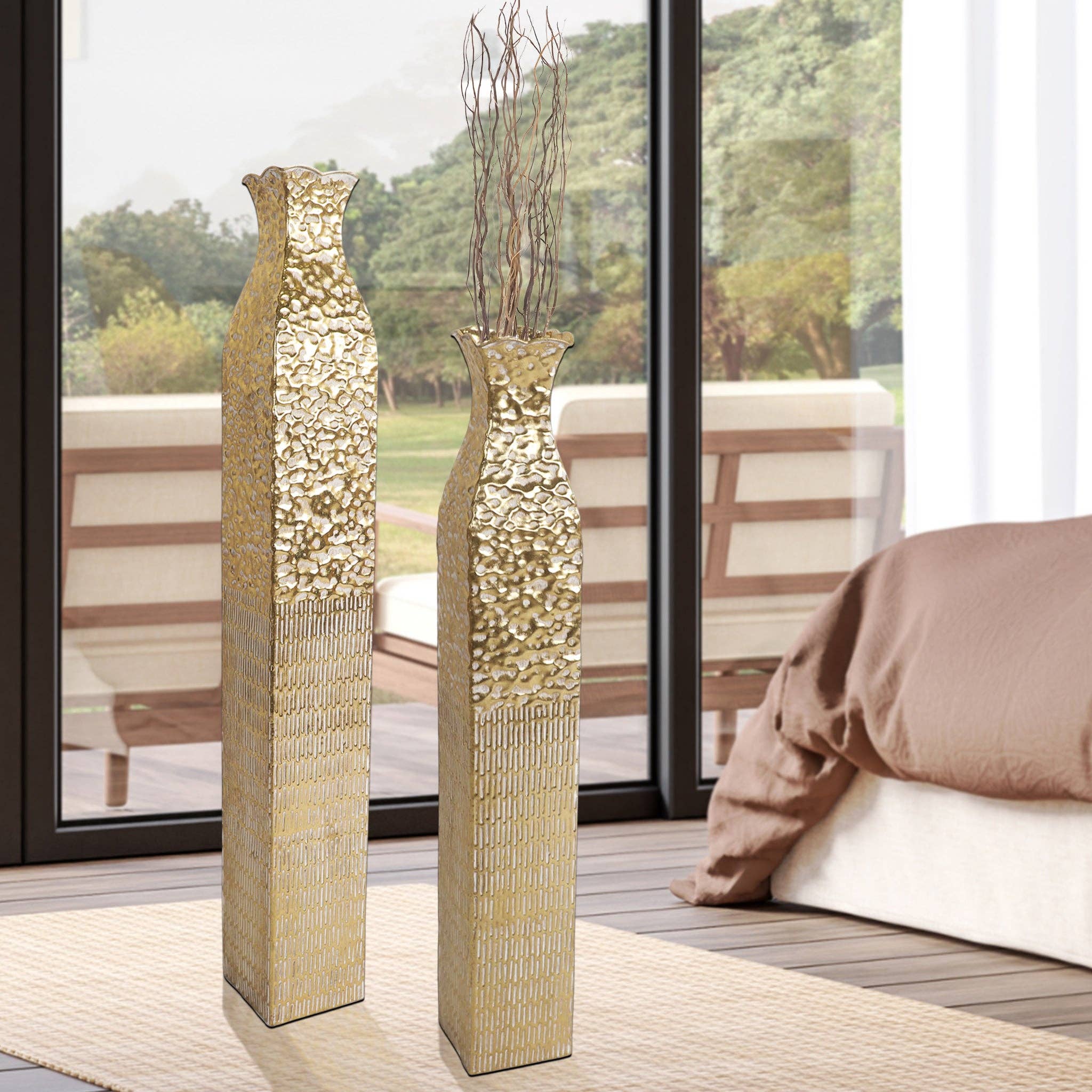 Gold Metal Decorative Floor Vases