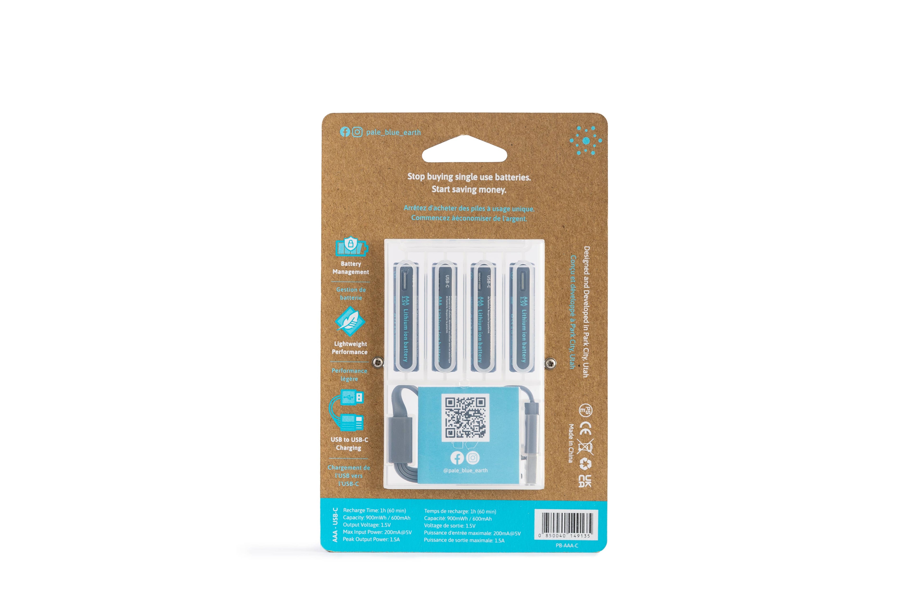 Pale Blue. AAA Rechargeable Batteries