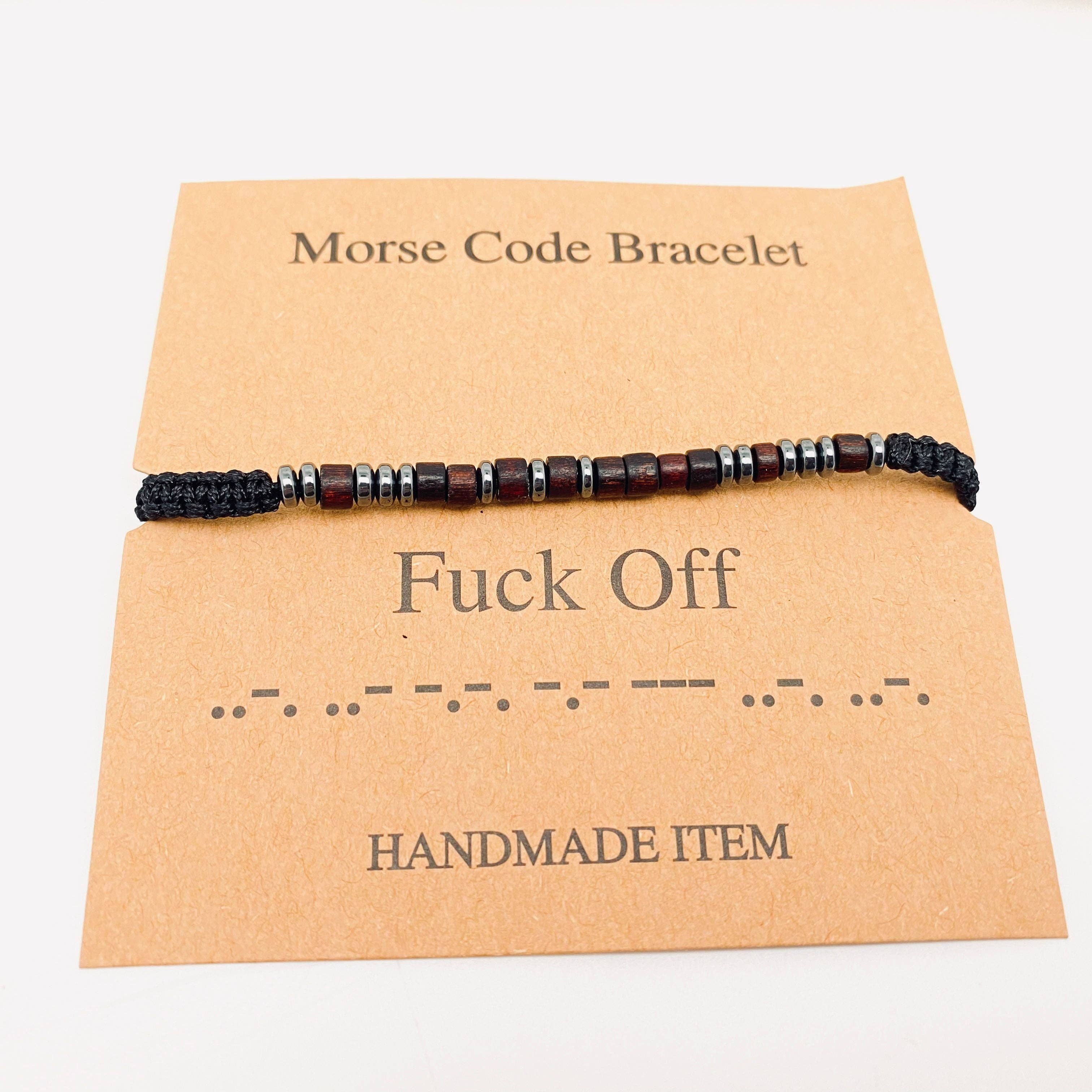 Multi-style Hand-woven Wood Bead Morse Code Bracelet