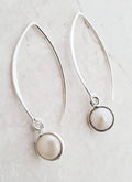 Sosie Designs - Sterling Silver 925 -  Flat Marquis Round Bezeled Pearl Earring - White