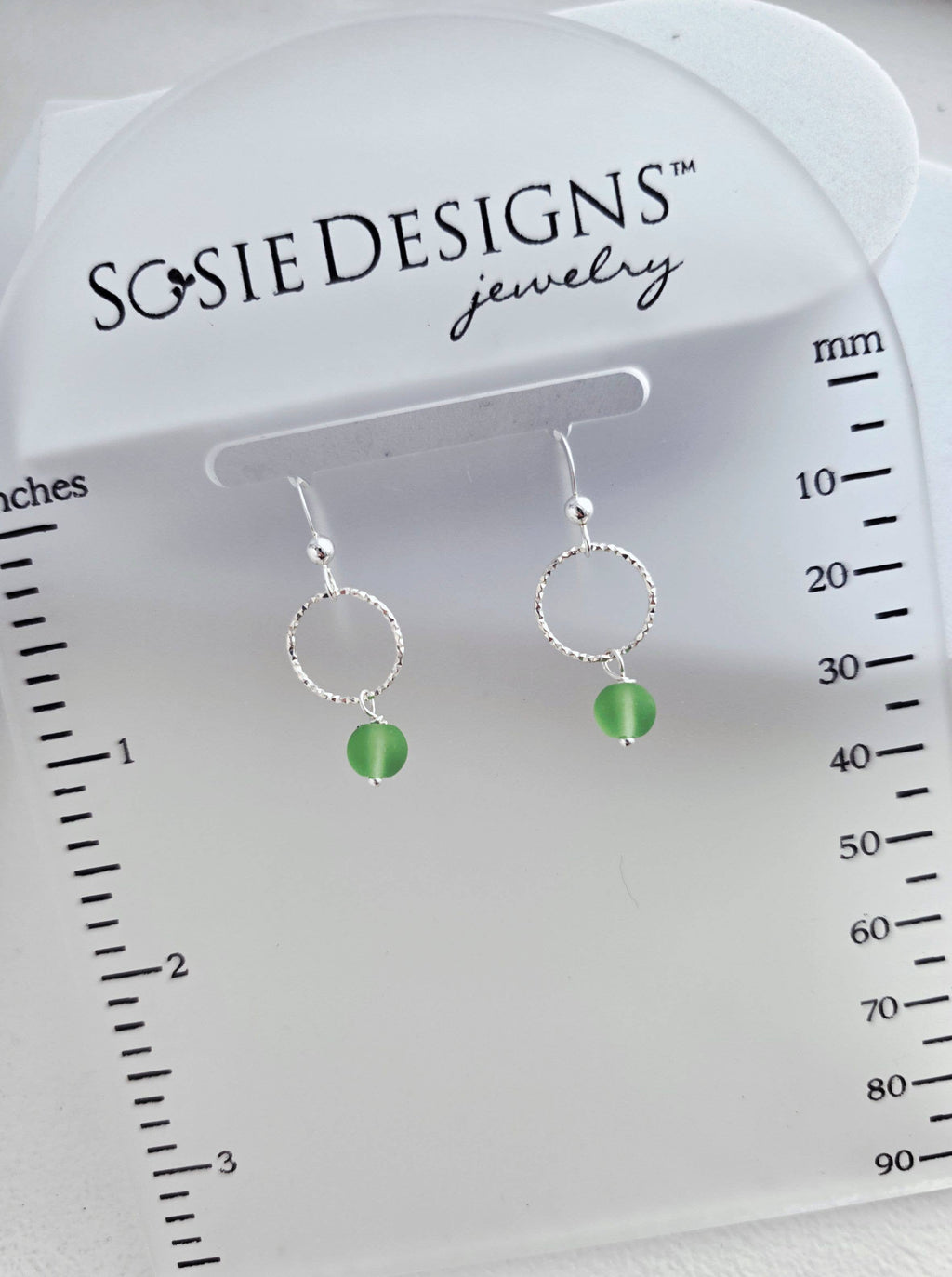 Sosie Designs - Cultured Sea Glass Diamond Cut Earrings - Peridot- 925 Silver
