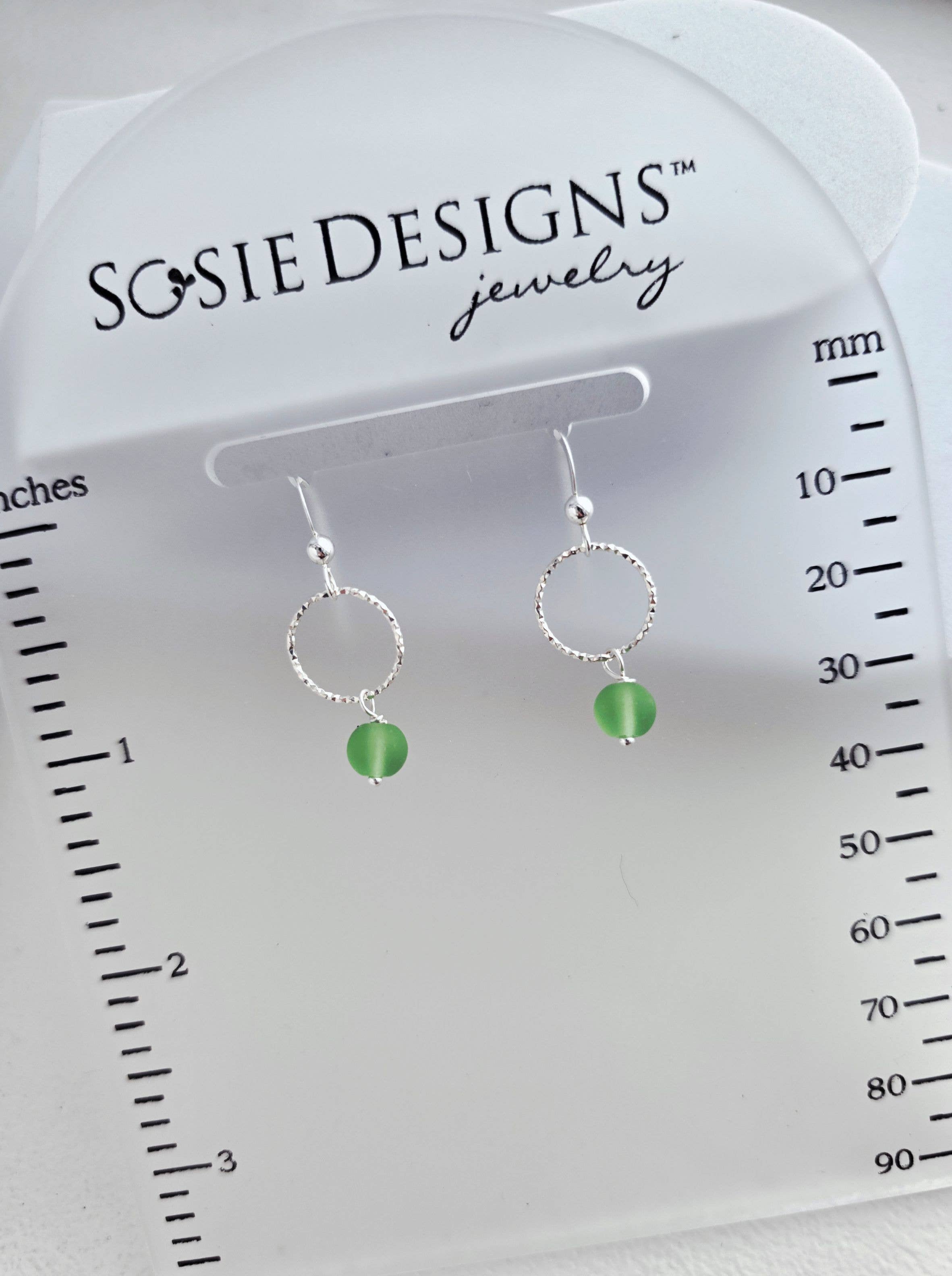 Sosie Designs - Cultured Sea Glass Diamond Cut Earrings - Peridot- 925 Silver