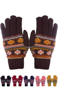 Hana - Assorted Geometric Pattern Fur Lining Knitted Gloves