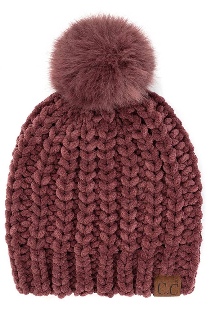 Hana - C.C Soft Chenille Chunky Yarn Beanie Hat