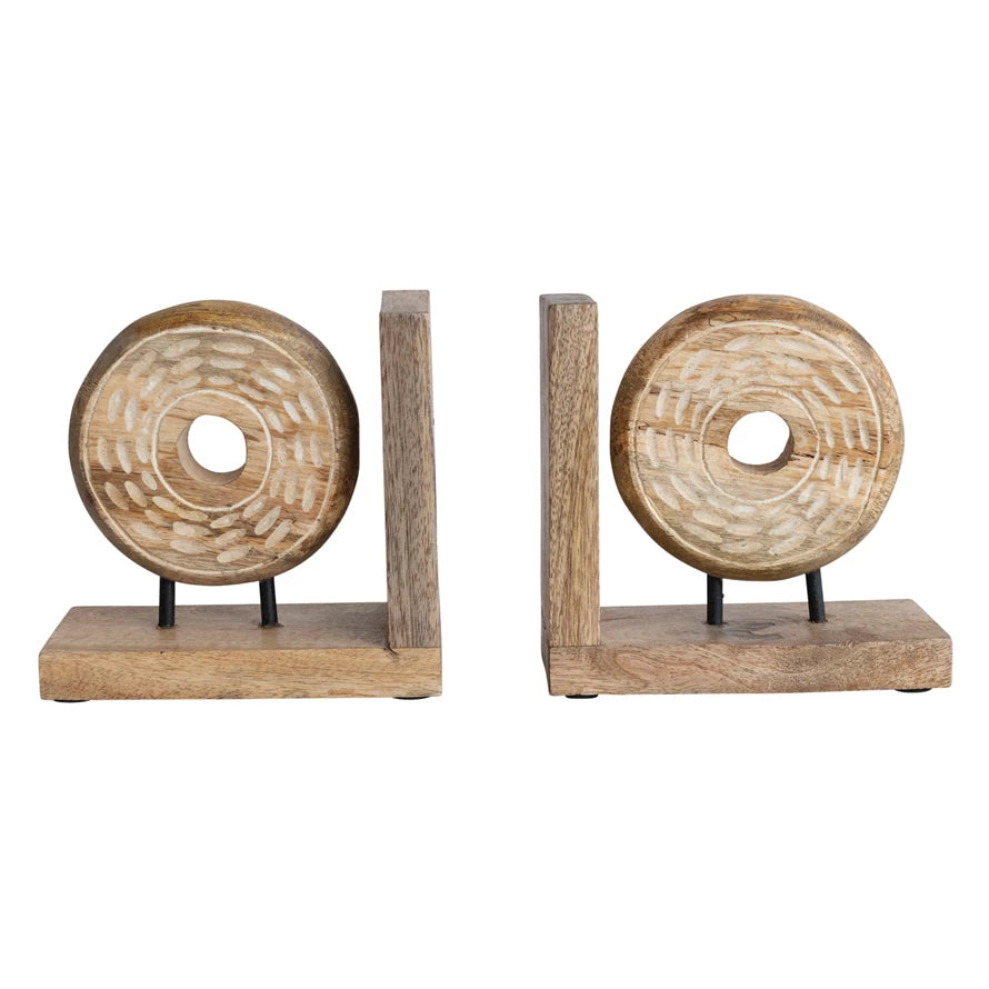 Creative Co-Op - Bloomingville - Hand-Carved Mango Wood & Metal Bookends Set