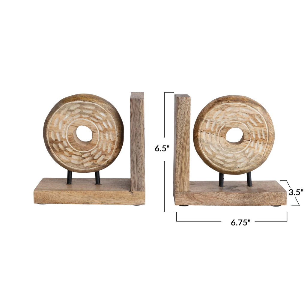Creative Co-Op - Bloomingville - Hand-Carved Mango Wood & Metal Bookends Set