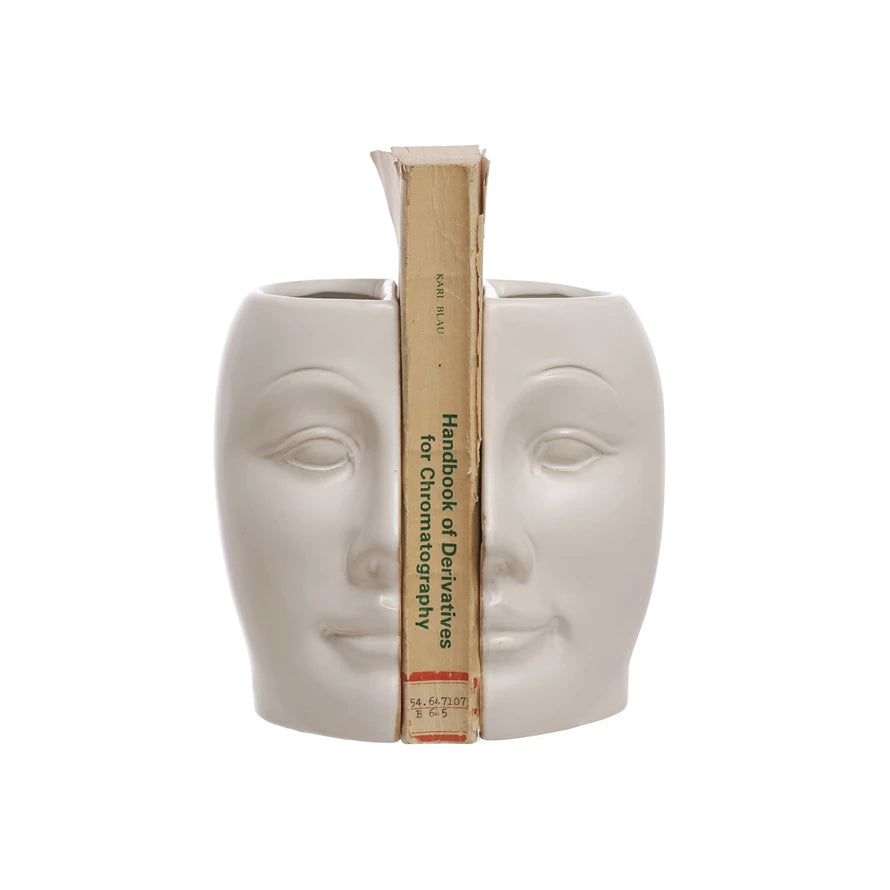 Creative Co-Op- Bloomingville - Sculpted Stoneware Face Vase/Bookend Set