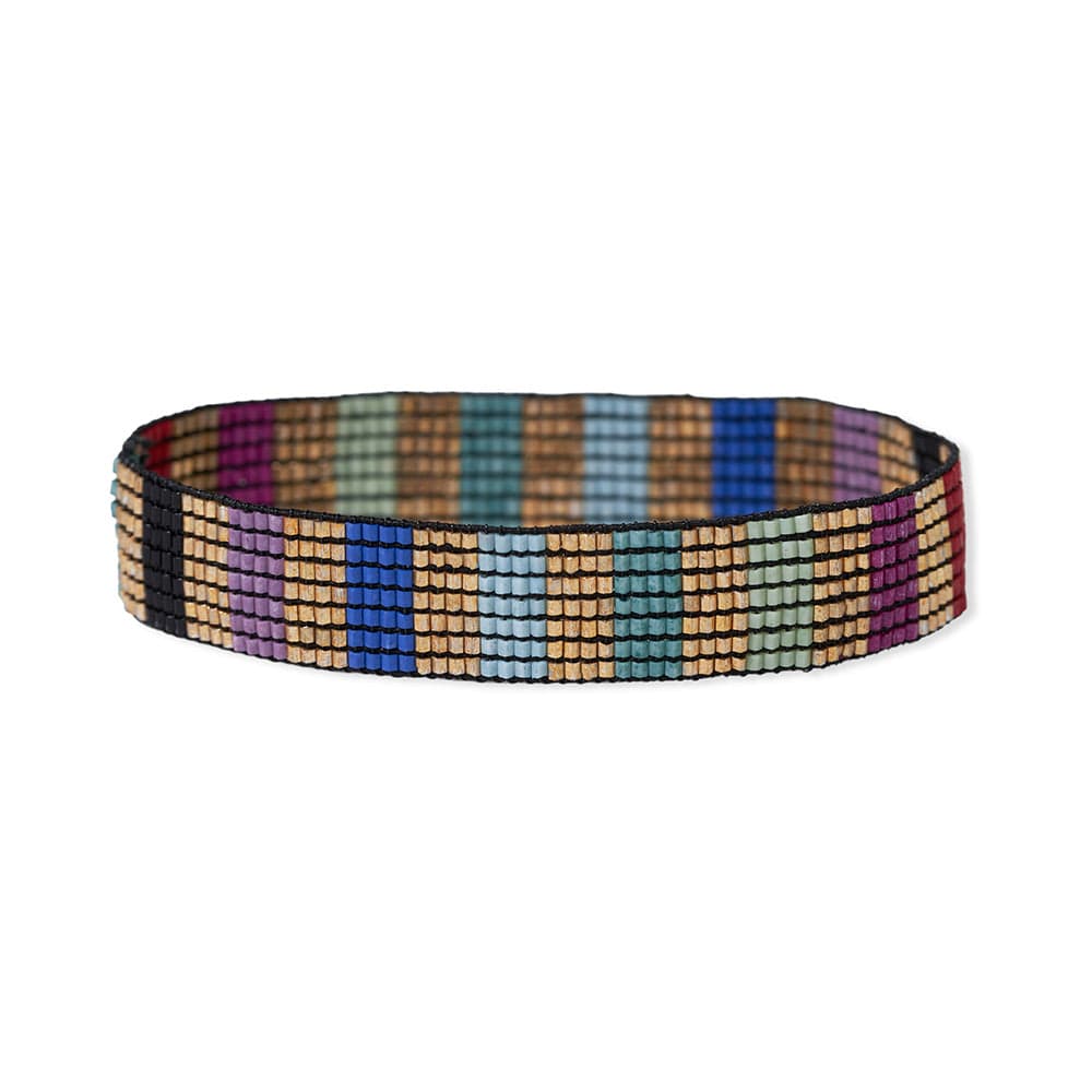 Alex Vertical Lines Beaded Stretch Bracelet Gold Multicolor