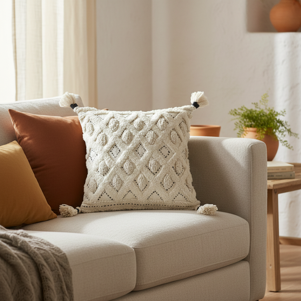 Patina Vie - Amalfi Coast - Mini Diamond Tufted Cotton Slub Square Pillow