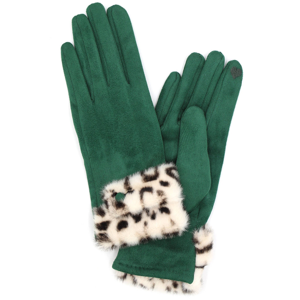 Hana - Leopard Faux Fur Cuff Smart Touch Winter Gloves
