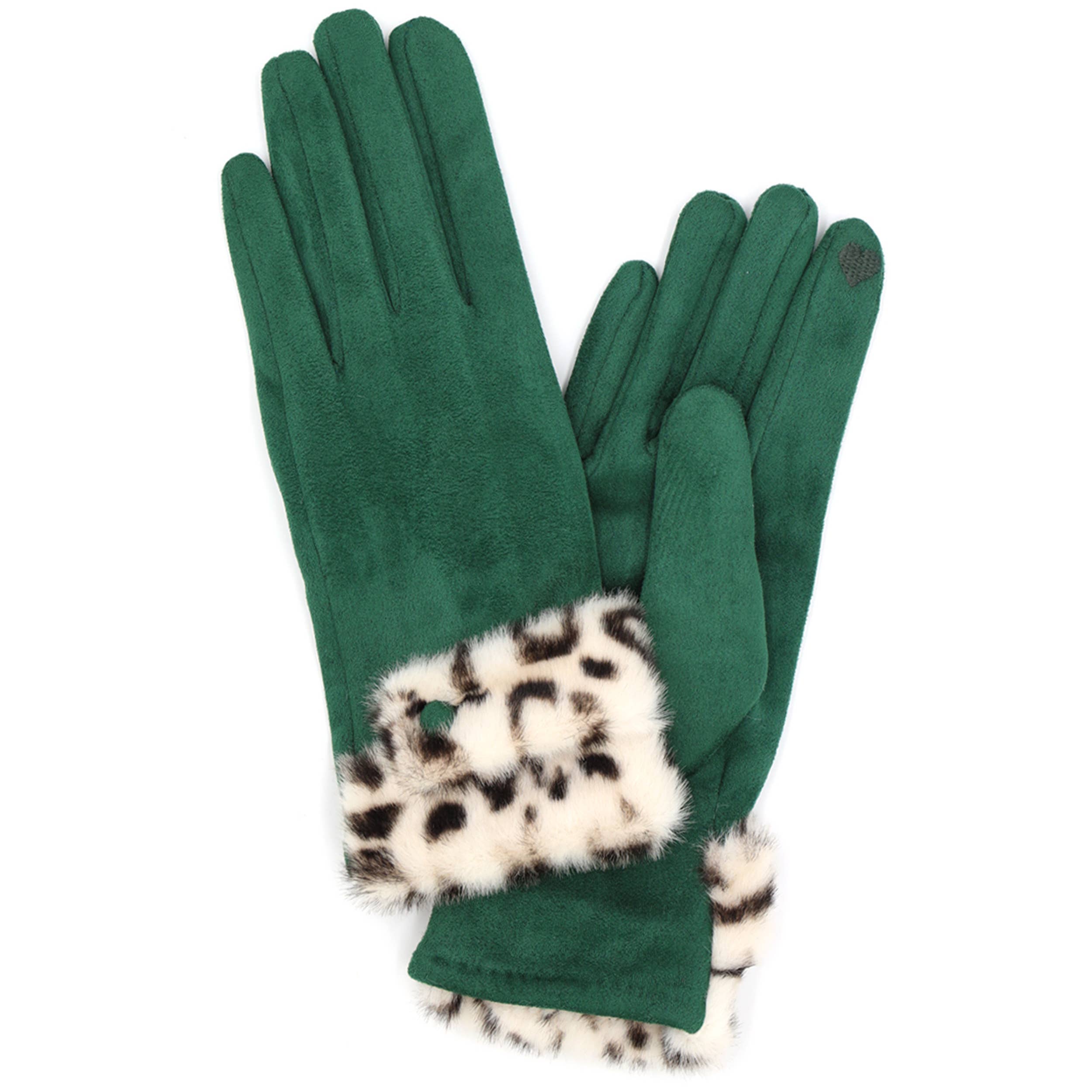 Hana - Leopard Faux Fur Cuff Smart Touch Winter Gloves
