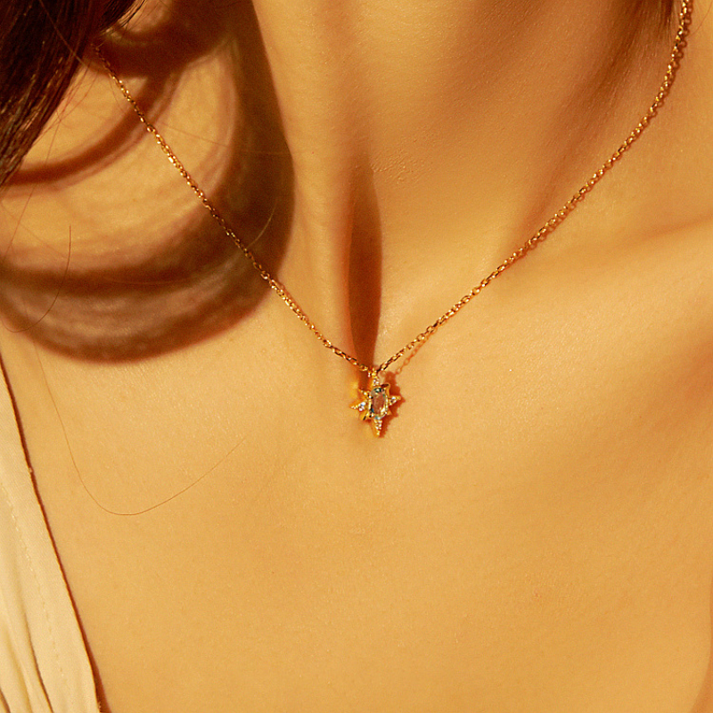 Perimade & Co. LLC - Blue CZ Starburst North Star Necklace in 925 Sterling Silver