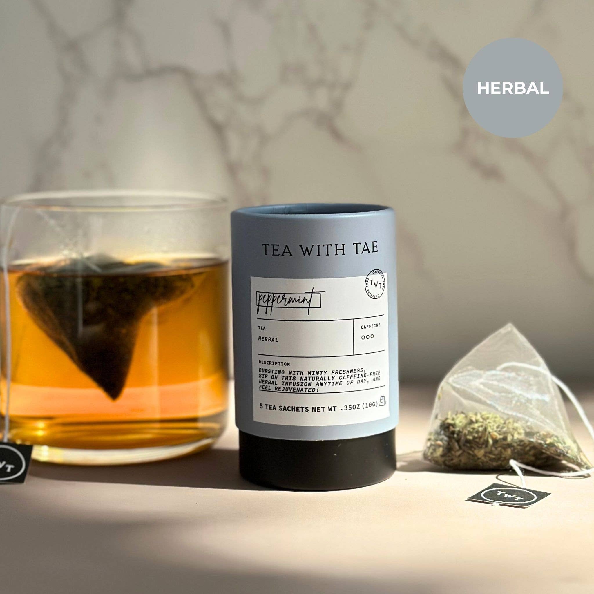 Tea with Tae - Peppermint Herbal Mini Tea Tube Gift (5 tea bags)