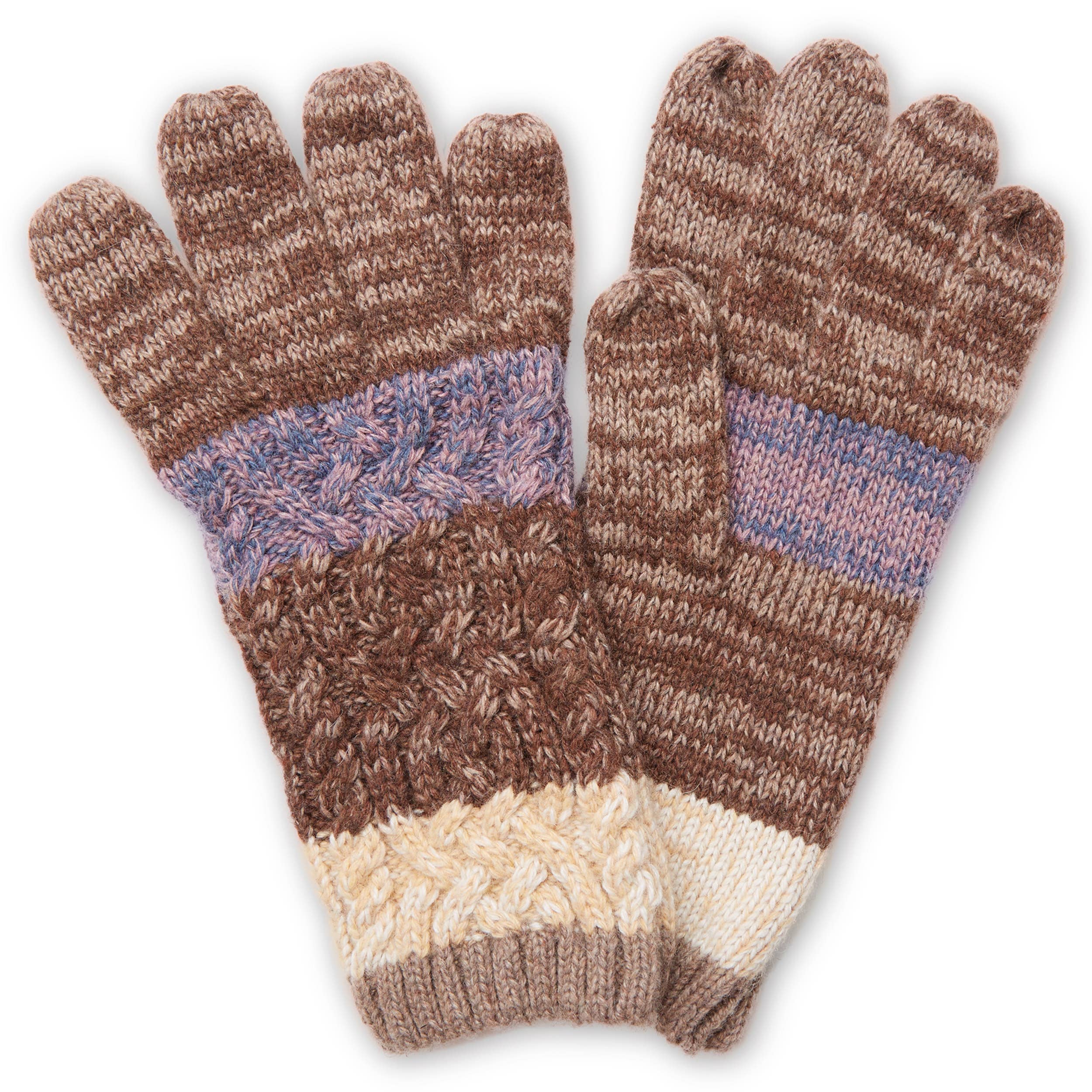 Hana - Stripe  Print Cable Knit Pattern Winter Knit Gloves