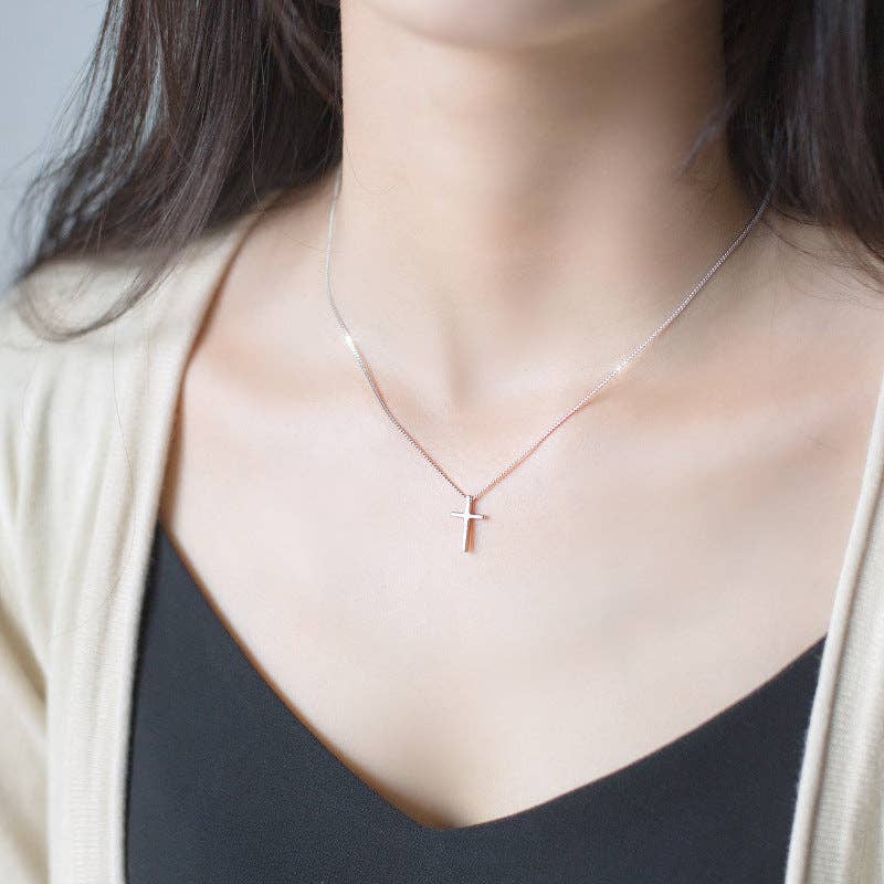 Perimade & Co. LLC - Dainty Cross Charm Pendant Necklace in 925 Sterling Silver